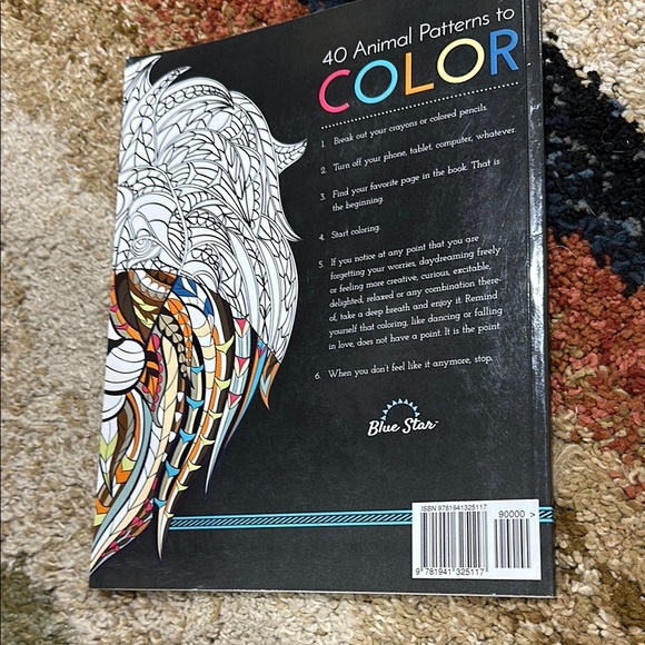 Blue Star Adult Coloring Book with Animal Designs Stress Relieving Anxiety NWT - Picture 2 of 9